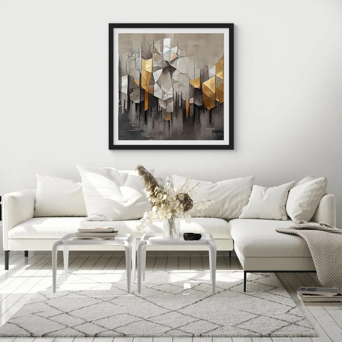 Pôster com moldura preta - Composição de gelo e luz - 40x40 cm