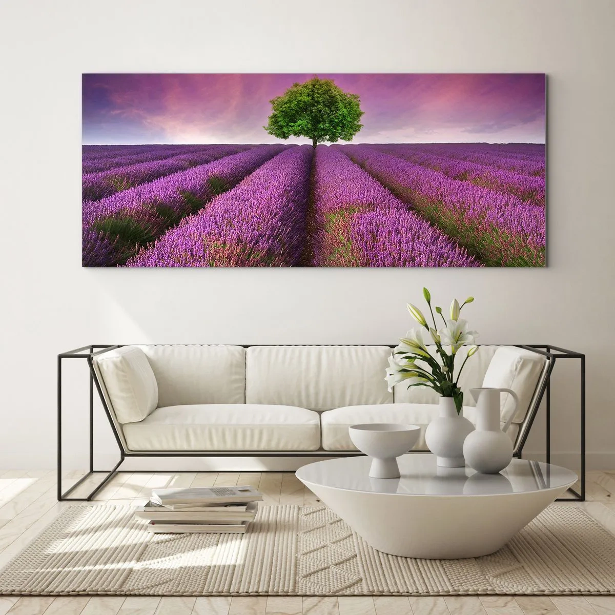 Quadro em vidro - Nos campos de lavanda - 90x30 cm