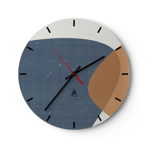 Relógio de parede - Relógio em vidro - Composição geométrica em tons de azul marinho e bege - 30x30cm - Ovais e influências - Decoração de parede moderna para a sala de estar, cozinha e quarto ARTTOR