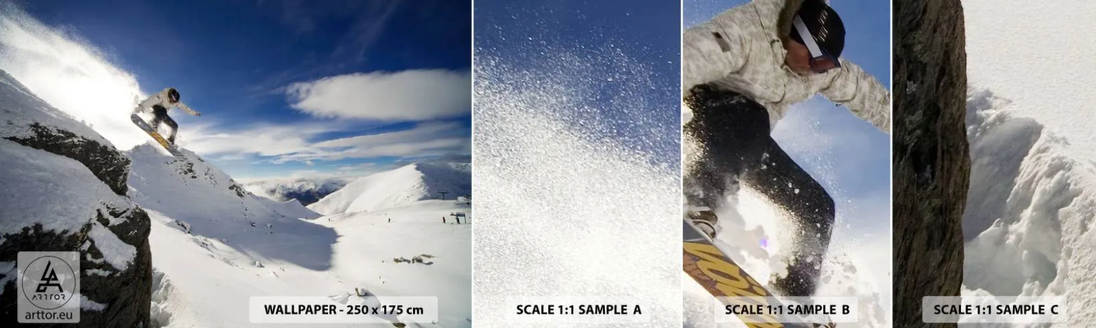 Amostra de Papel de Parede Standard Eco - Liberdade sem fronteiras - Snowboard, Paisagem, Montanhas - 100x30 cm