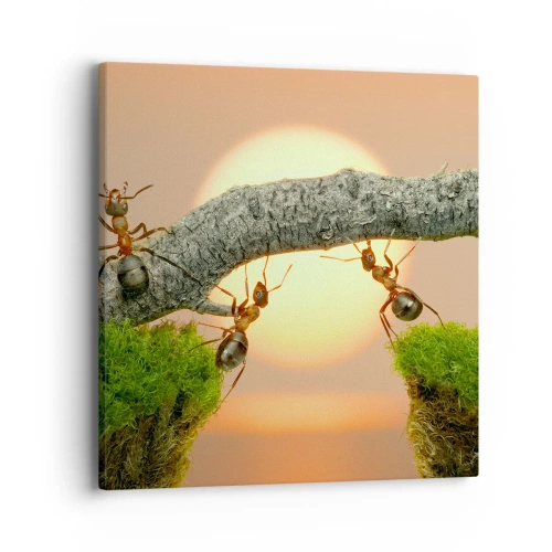 Quadro em tela - Trabalho alegre e colaborativo - 40x40 cm