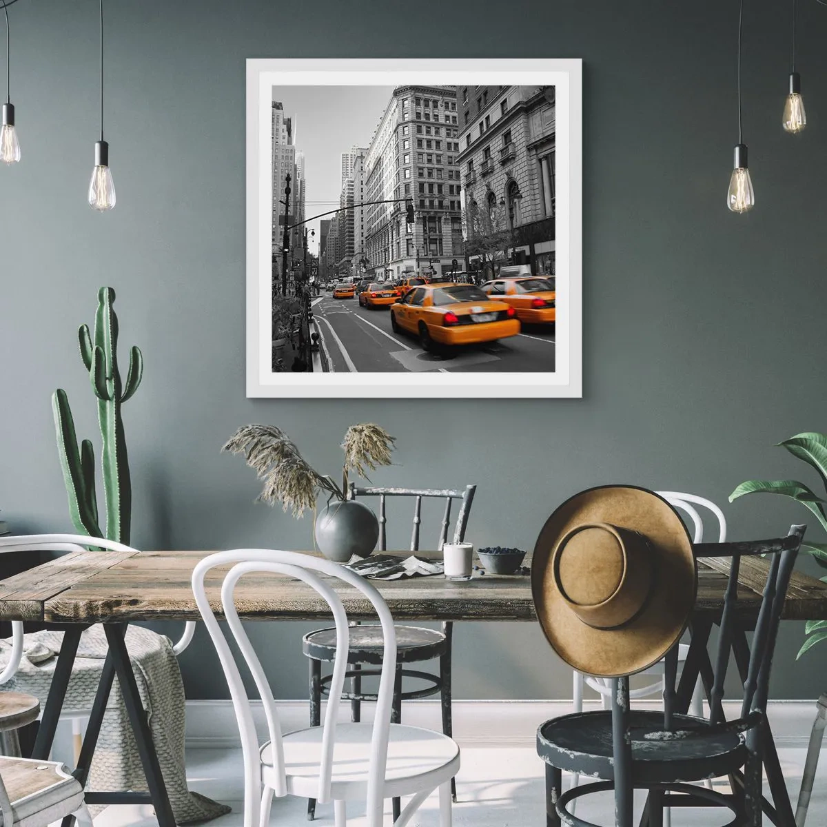 Pôster em moldura branca - Sol da cidade grande - 40x40 cm