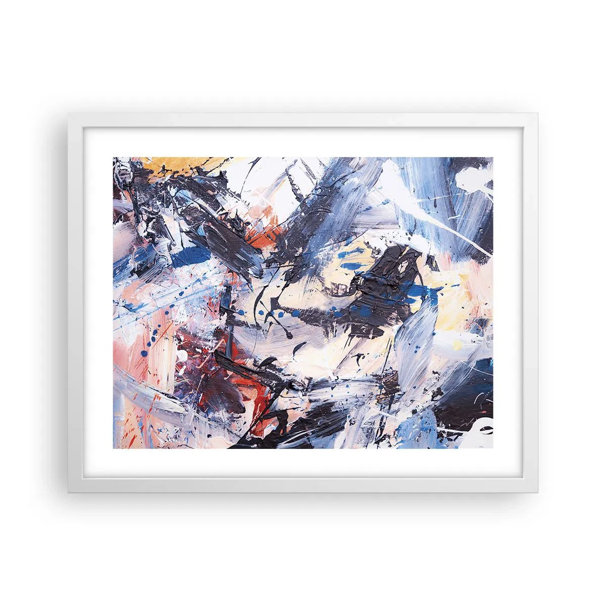 Pôster em moldura branca - Dança louca da abstração - 50x40 cm