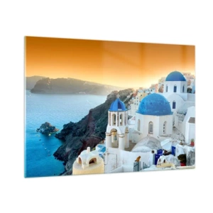 Quadro em vidro - Santorini - abraçada às rochas - 100x70 cm