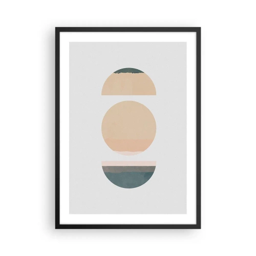 Pôster com moldura preta - Círculos geométricos em cores pastel suaves - 50x70cm - Círculo entre círculos - Decoração de parede moderna para a sala de estar e quarto ARTTOR