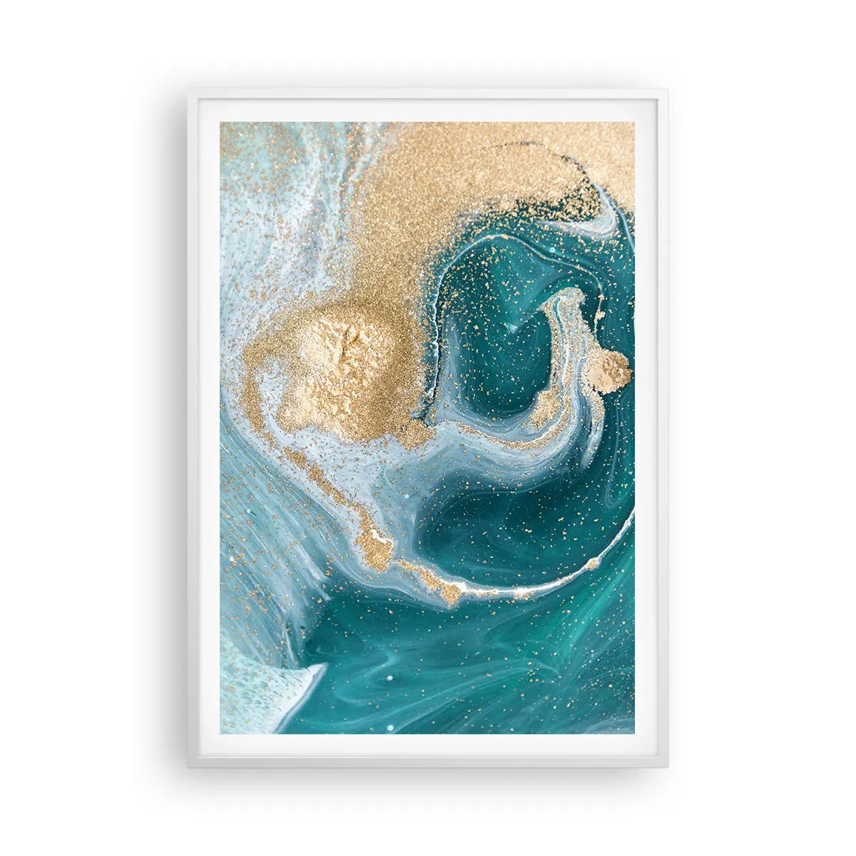 Pôster em moldura branca - Um vórtice de ouro e turquesa - 70x100 cm