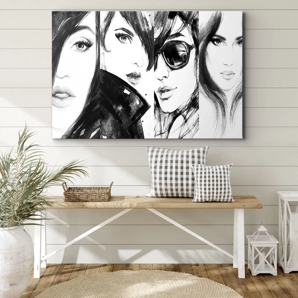 Quadro em tela - Retratos elegantes de mulheres em tons monocromáticos - 70x50cm - Beleza multiplicada - Decoração de parede moderna para a sala de estar e quarto ARTTOR