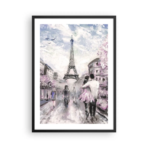Pôster com moldura preta - Uma cena romântica em Paris com a Torre Eiffel ao fundo - 50x70cm - Como for se apaixonar, somente em... - Decoração de parede moderna para a sala de estar e quarto ARTTOR