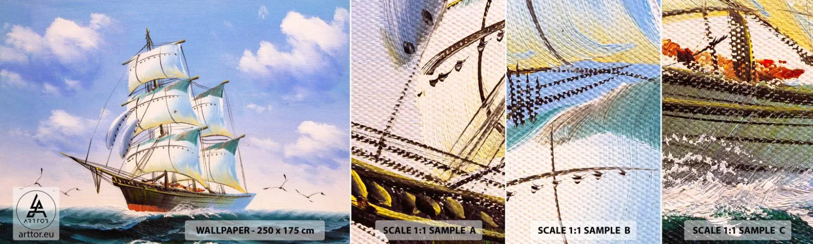 Amostra de Papel de Parede Standard Eco - Orgulhosamente com o vento - Náutico, Veleiro, oceano - 100x30 cm