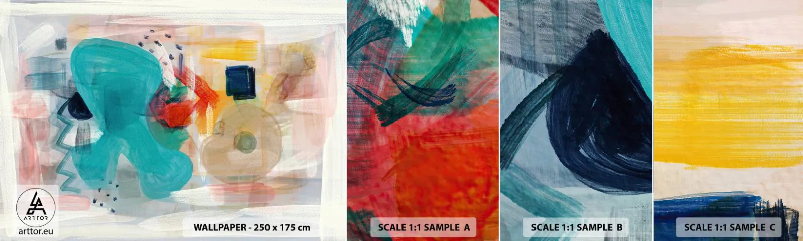 Amostra de Papel de Parede Standard Eco - Jogo colorido - Abstração, Tintas, Pedaço - 100x30 cm