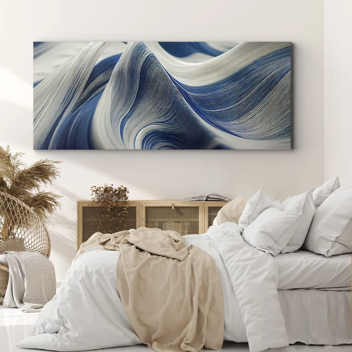 Quadro em tela - A fluidez do azul e do branco - 160x50 cm