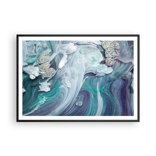 Pôster com moldura preta - Correntes de azul - 100x70 cm