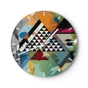 Relógio de parede - Relógio em vidro - Um mostrador de relógio com um motivo geométrico abstrato em cores vivas. - 30x30cm - Como é simples - Decoração de parede moderna para a sala de estar, cozinha e quarto ARTTOR