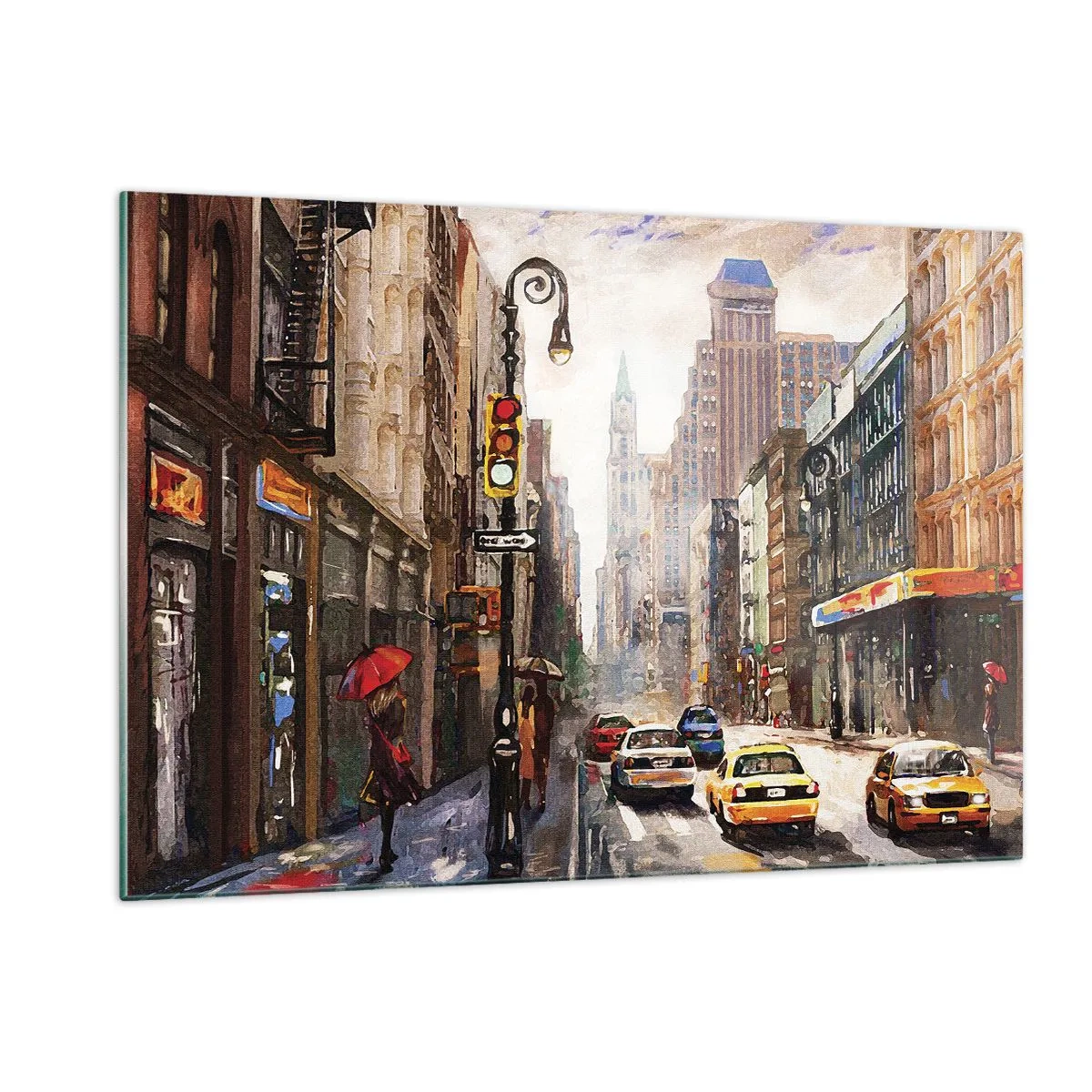 Quadro em vidro - Nova York – colorida também na chuva - 120x80 cm
