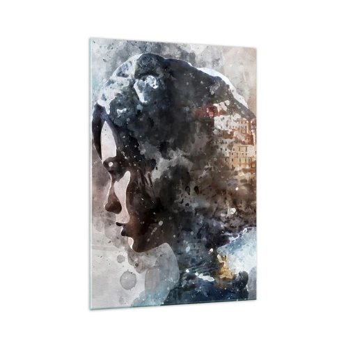 Quadro em vidro - Uma história sobre uma menina e uma cidade ao fundo - 70x100 cm