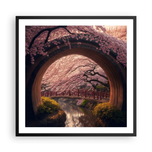 Pôster com moldura preta - Primavera japonesa - 60x60 cm