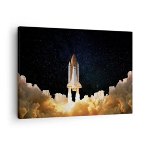 Quadro em tela - Um foguete espacial decolando contra o céu estrelado - 70x50cm - Ad astra! - Decoração de parede moderna para a sala de estar e quarto ARTTOR