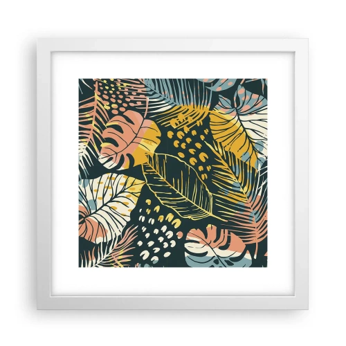 Pôster em moldura branca - Fantasia de folhas - 30x30 cm