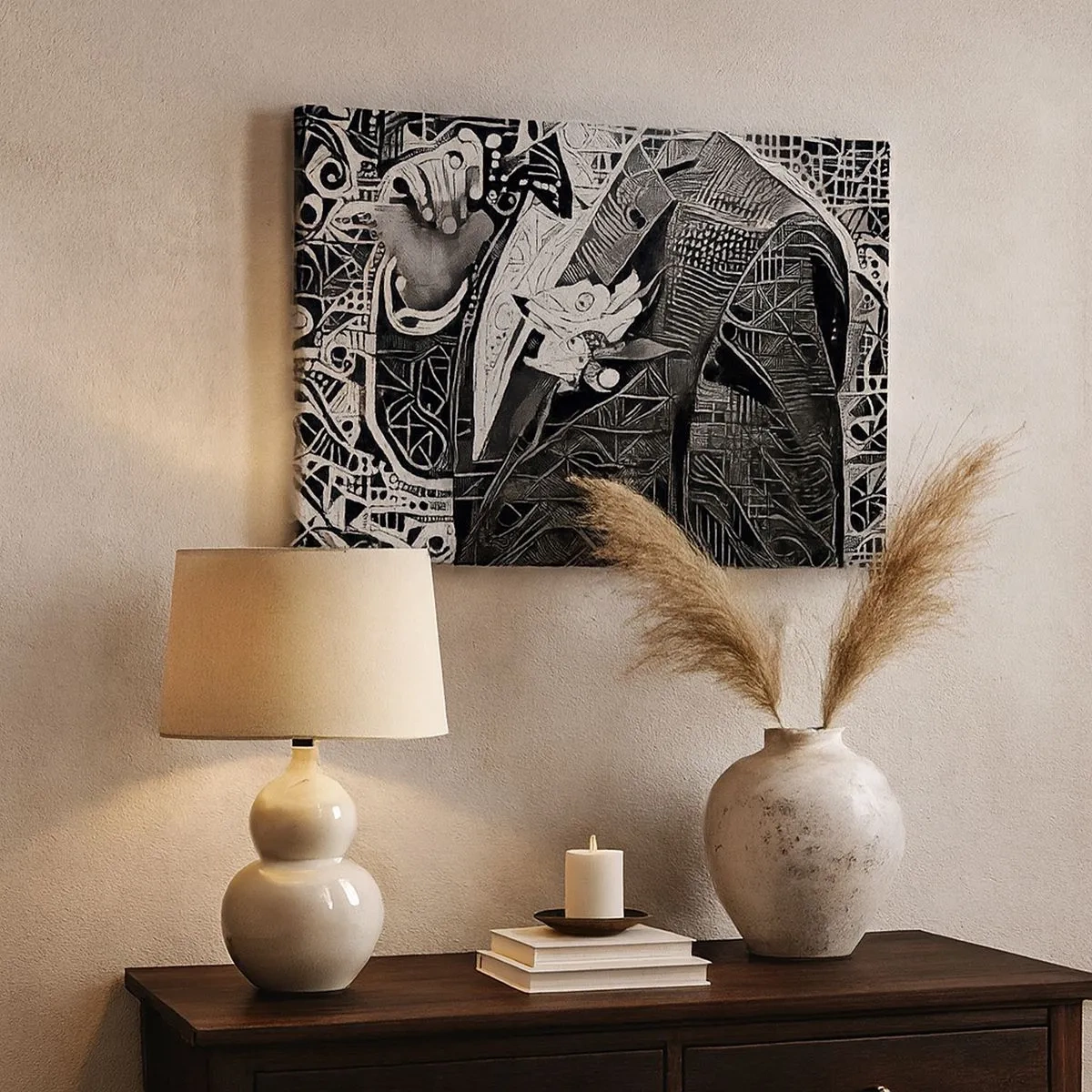 Quadro em tela - Abstração elegante de um homem de terno em preto e branco - 70x50cm - Aparentemente apenas uma pessoa qualquer - Decoração de parede moderna para a sala de estar e quarto ARTTOR