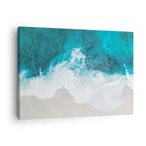 Quadro em tela - Ondas turquesas do oceano em areia clara - 70x50cm - Carícia natural - Decoração de parede moderna para a sala de estar e quarto ARTTOR