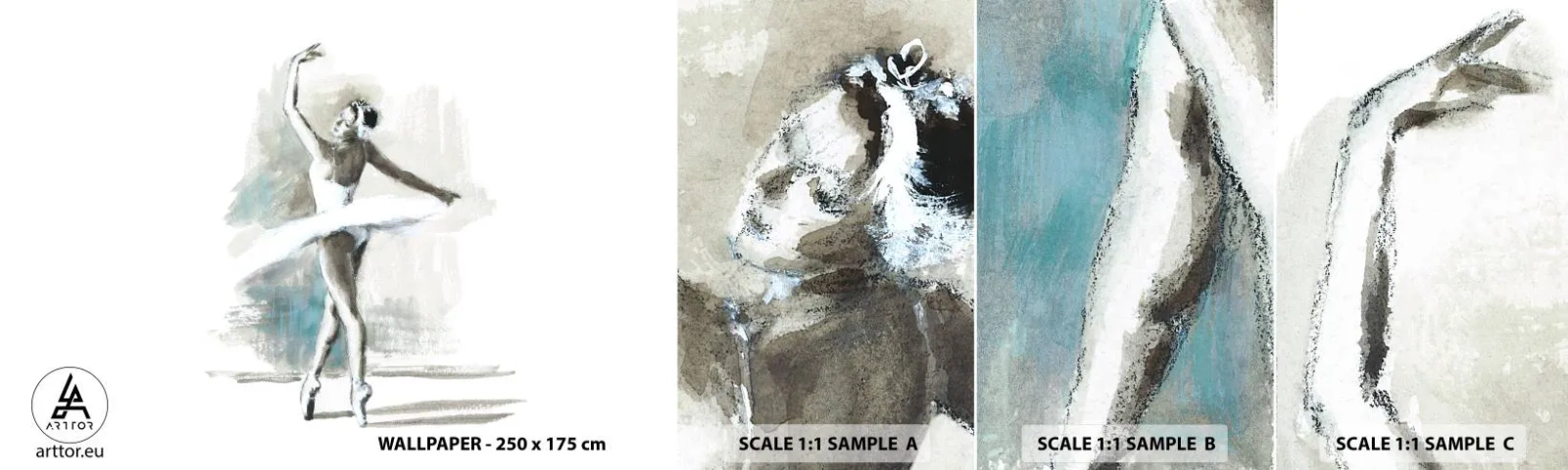 Amostra de Papel de Parede Standard Eco - Encantada num cisne - Bailarina, Dança, Balé - 100x30 cm