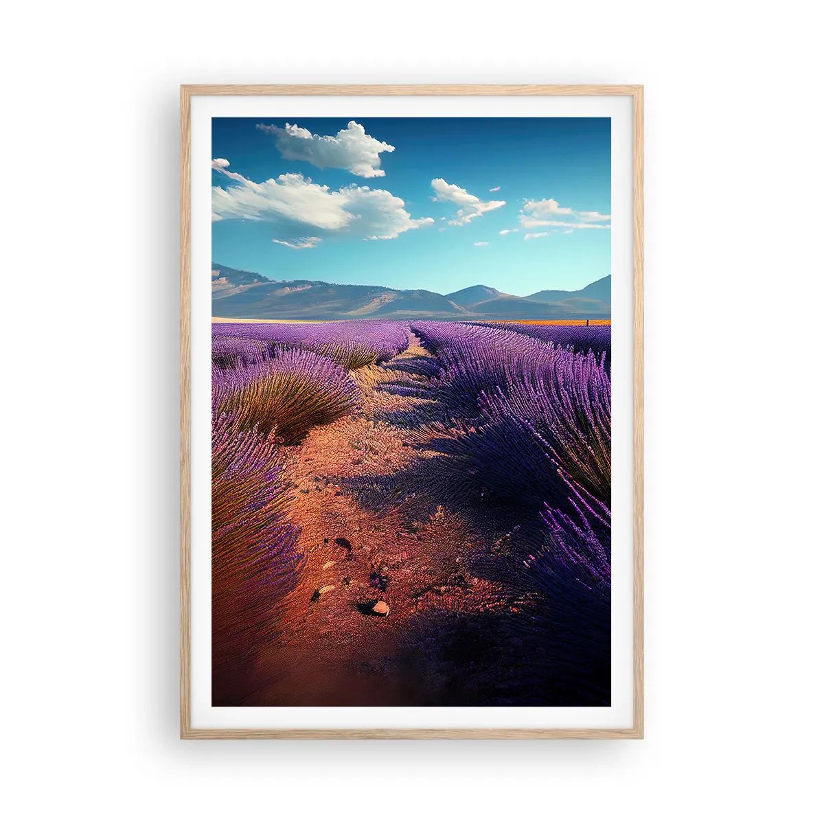 Pôster com moldura de carvalho claro - Campos perfumados - 70x100 cm