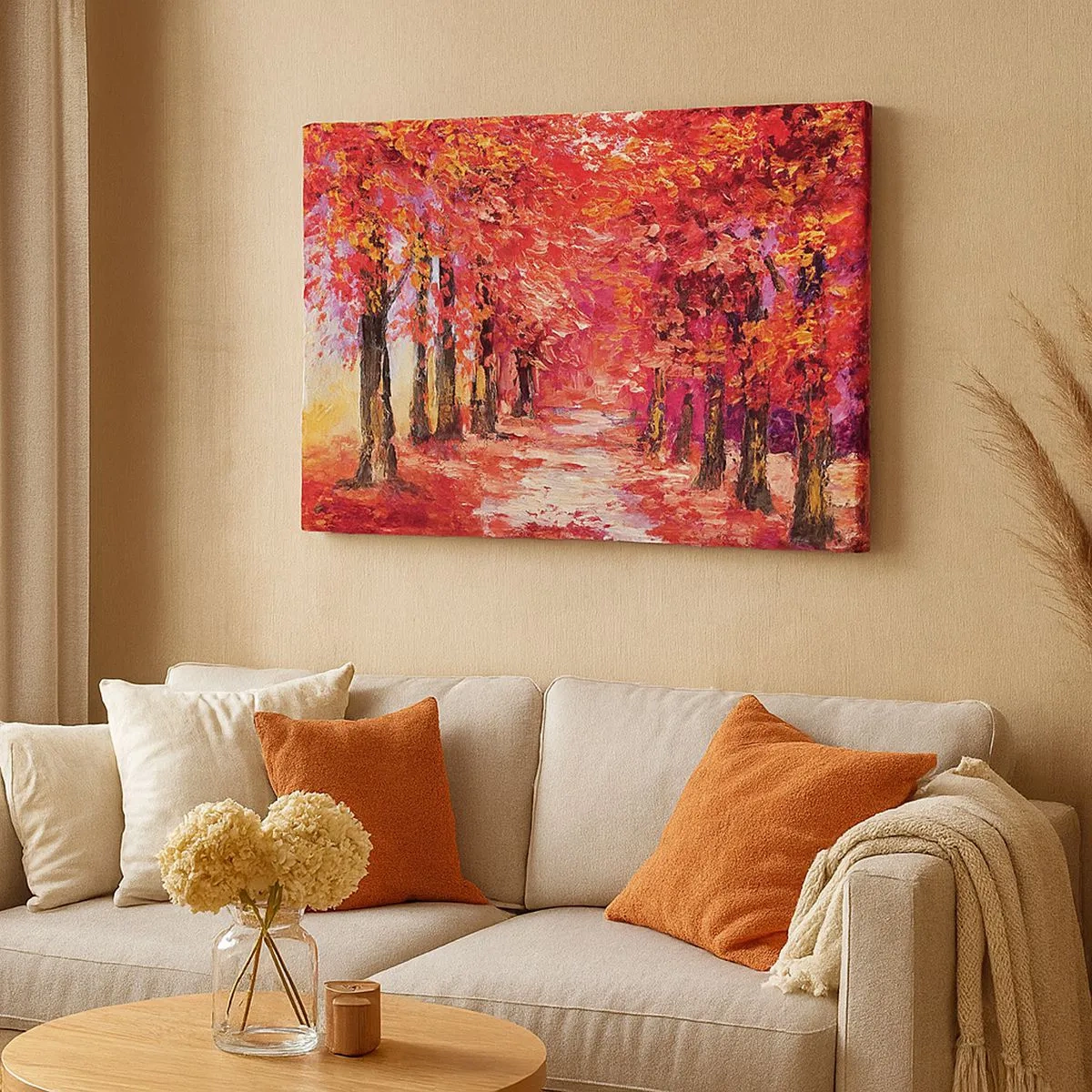 Quadro em tela - Um beco pitoresco com cores outonais no estilo impressionista - 70x50cm - Impressão de outono - Decoração de parede moderna para a sala de estar e quarto ARTTOR