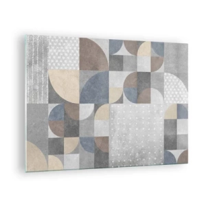 Quadro em vidro - Composição geométrica abstrata com várias formas e tons de cinza. - 70x50cm - Fantasia cerâmica - Decoração de parede moderna para a sala de estar e quarto ARTTOR