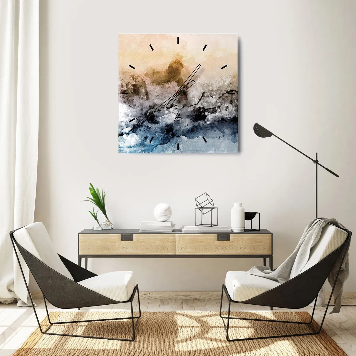 Relógio de parede - Relógio em vidro - Imersos no tumulto do nevoeiro - 30x30 cm