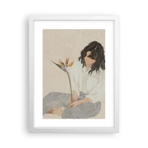 Pôster em moldura branca - Retrato com uma flor exótica - 30x40 cm