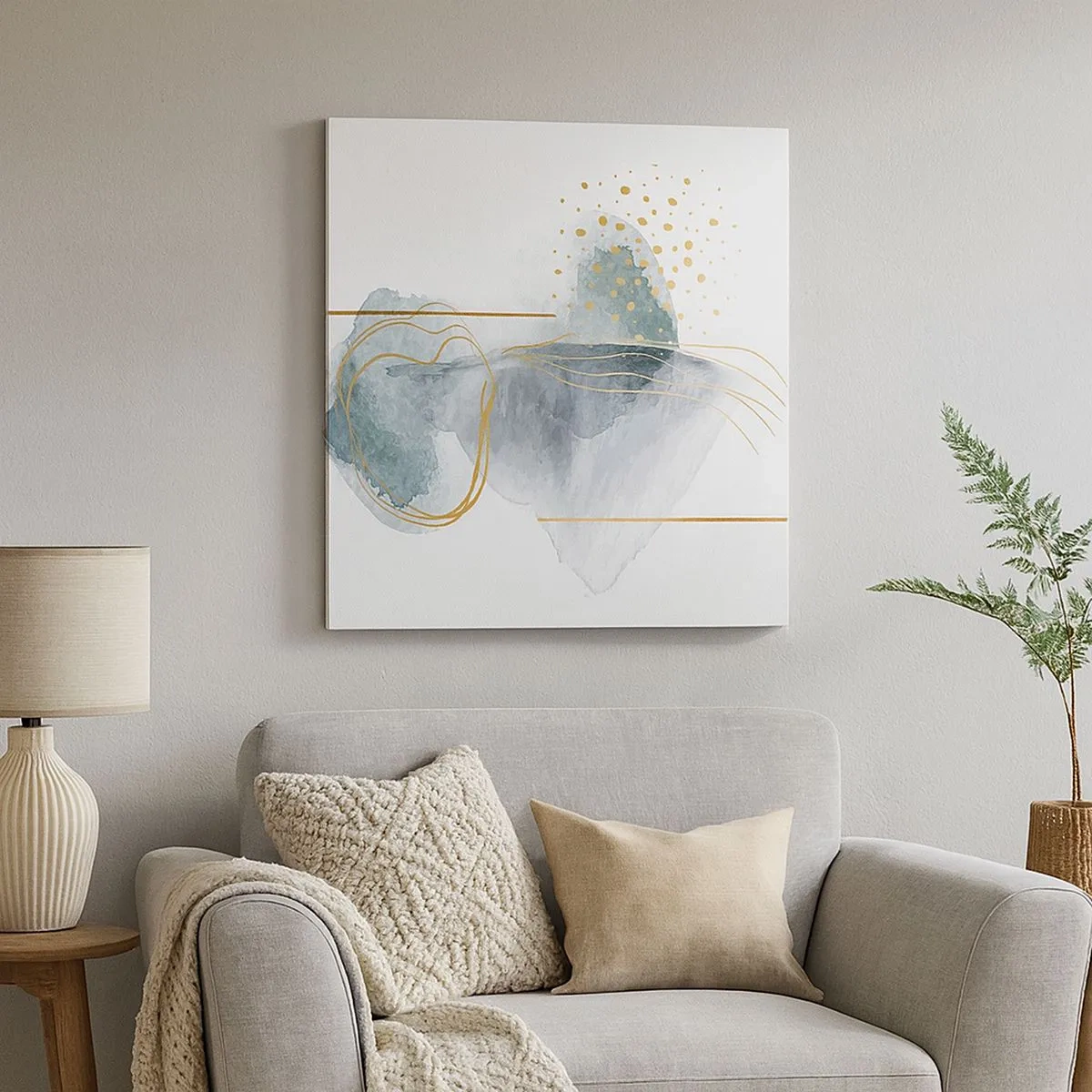 Quadro em tela - Sobre a relação entre o cinza e o dourado - 30x30 cm