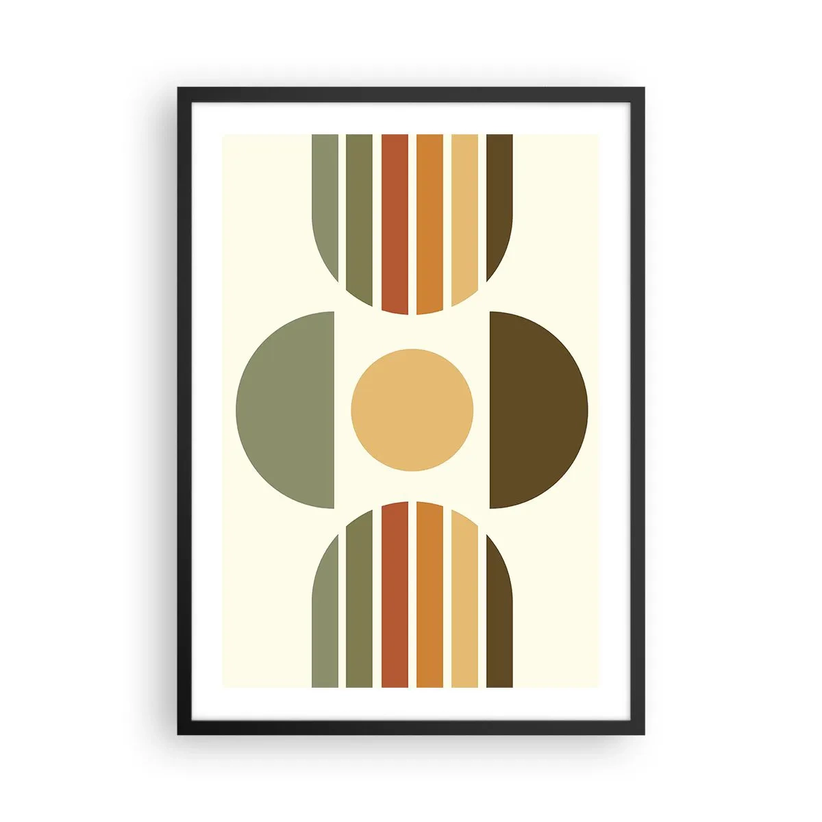 Pôster com moldura preta - Padrão geométrico abstrato em tons de terra com círculos e semicírculos - 50x70cm - Em tons terrosos - Decoração de parede moderna para a sala de estar e quarto ARTTOR