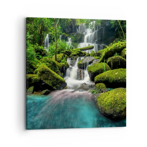 Quadro em tela - Turquesa, safiras e prata líquida - 70x70 cm