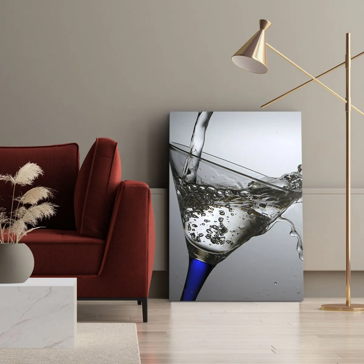 Quadro em tela - Água cristalina em vidro cristal - 55x100 cm