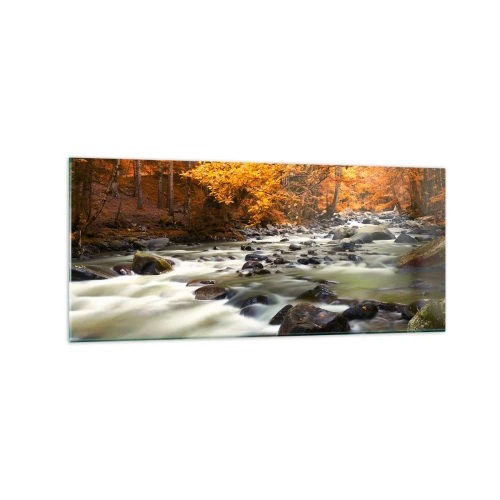 Quadro em vidro - Um riacho na floresta dourada - 120x50 cm