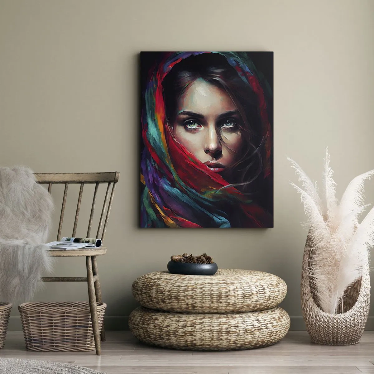 Quadro em tela - Mistério de olhos verdes - 45x80 cm