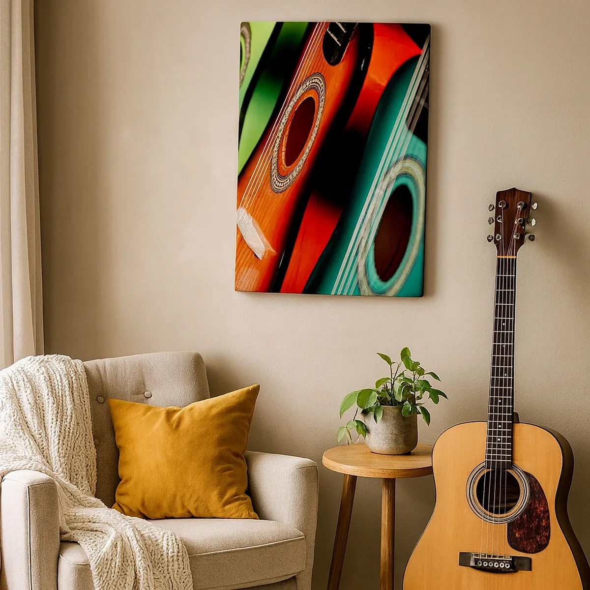 Quadro em tela - A guitarra tem muitas cores - 50x70 cm