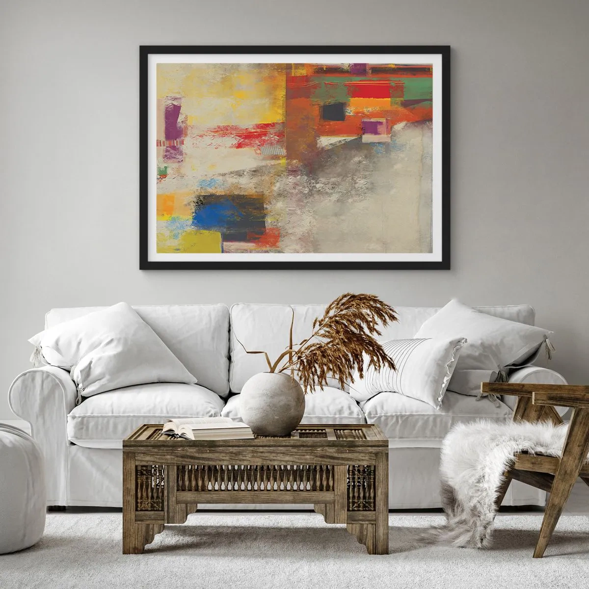 Pôster com moldura preta - Geometria das cores - 91x61 cm