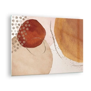 Quadro em vidro - Círculos abstratos em tons de bege, cobre e dourado - 70x50cm - Redondeza e movimento - Decoração de parede moderna para a sala de estar e quarto ARTTOR