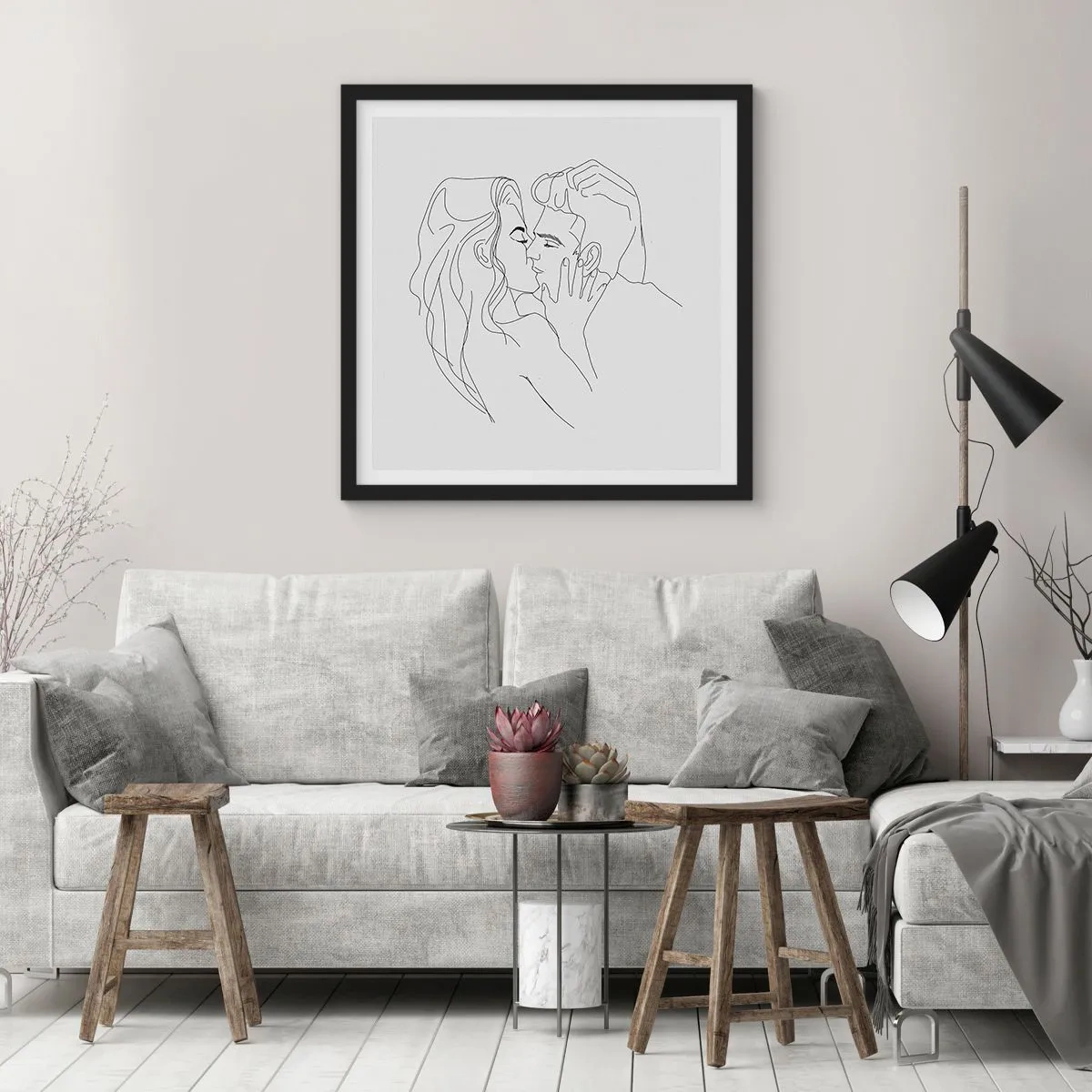 Pôster com moldura preta - Com a mesma linha - 40x40 cm