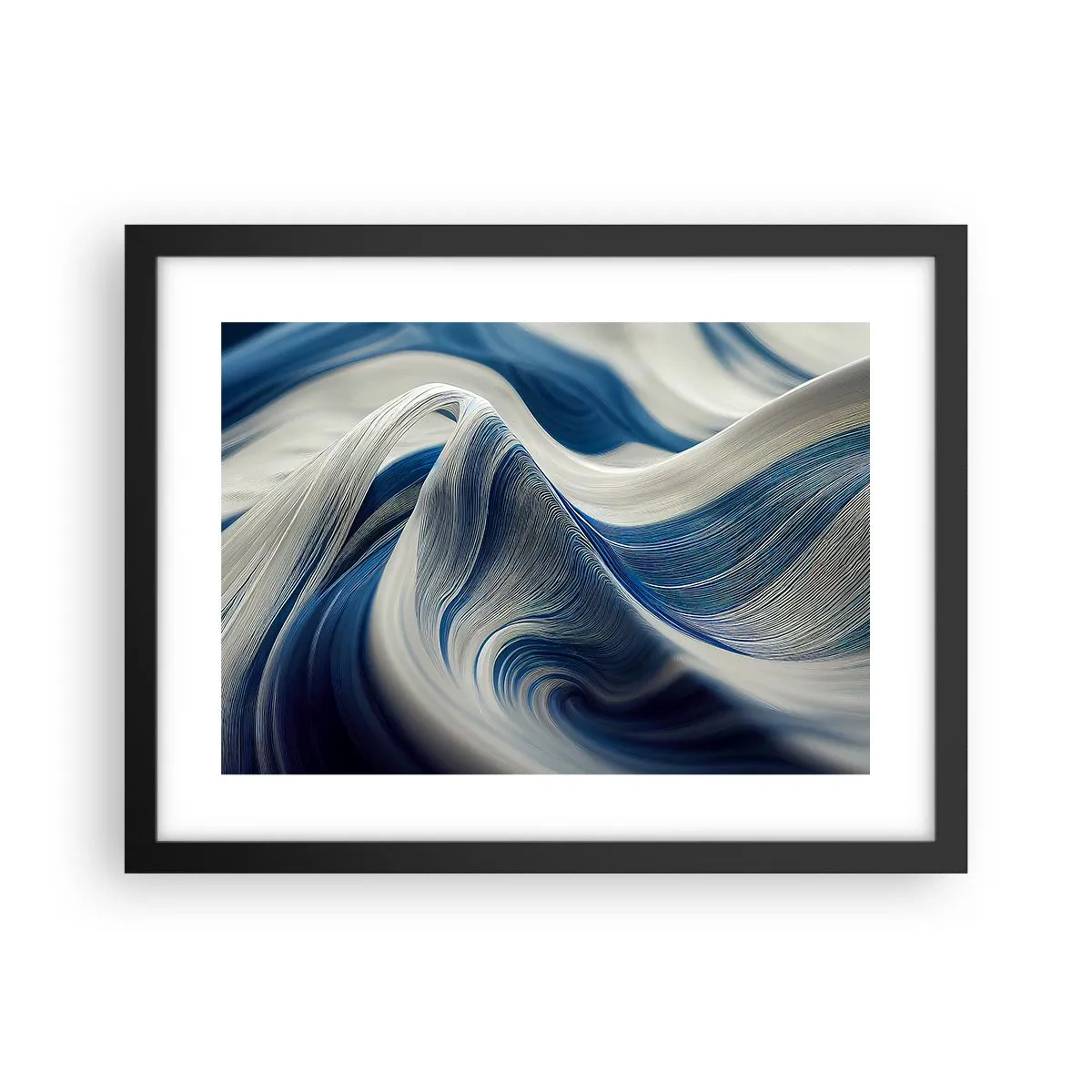 Pôster com moldura preta - A fluidez do azul e do branco - 40x30 cm