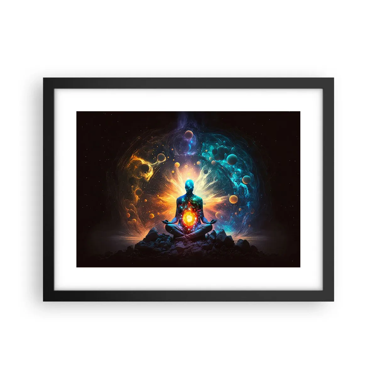 Pôster com moldura preta - Paz cósmica - 40x30 cm
