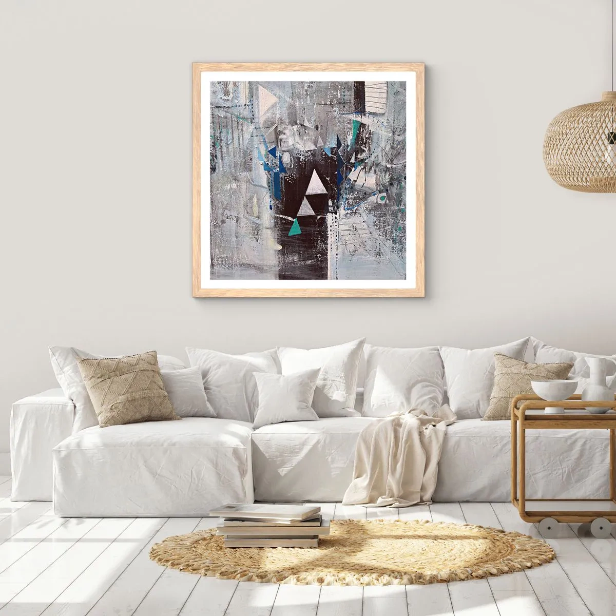 Pôster com moldura de carvalho claro - A ordem superior dos triângulos - 40x40 cm