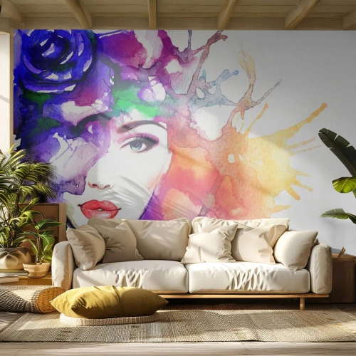 Papel de Parede Autocolante Deluxe Sticker - Com a cabeça nas nuvens - Mulher, Rosto de mulher, Abstração - 400x280 cm