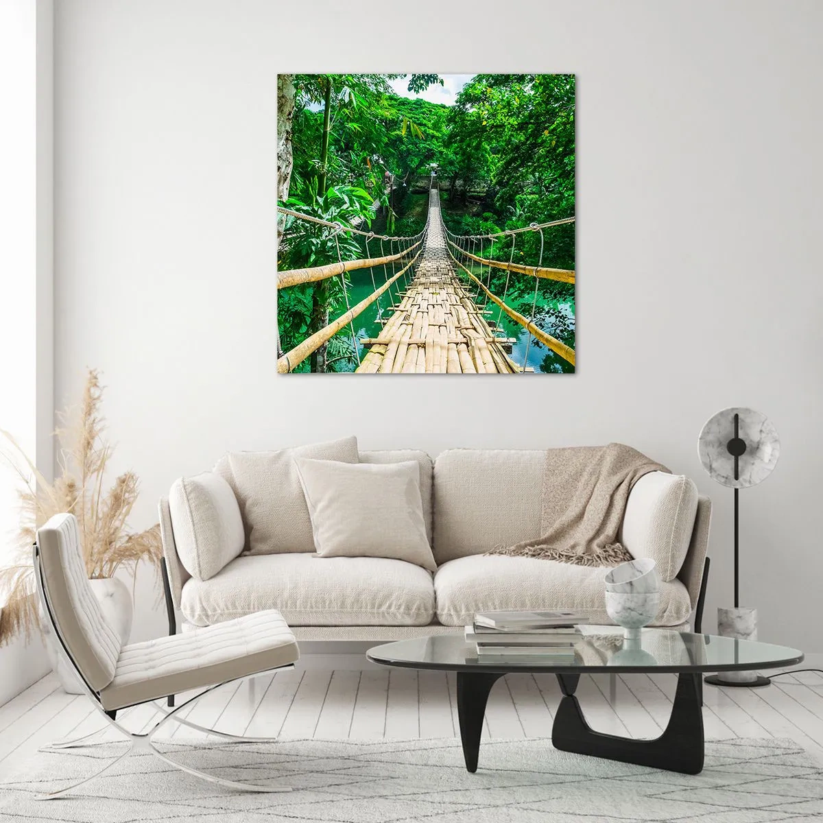 Quadro em vidro - Ponte de macacos sobre a vegetação - 50x50 cm