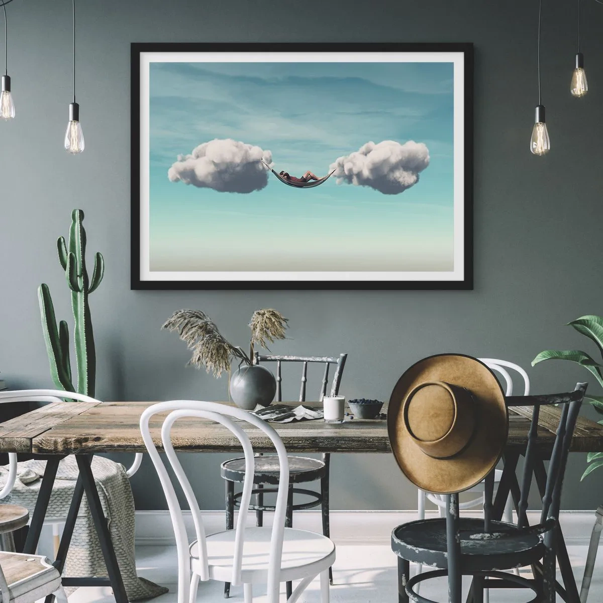 Pôster com moldura preta - A felicidade do momento - 70x50 cm