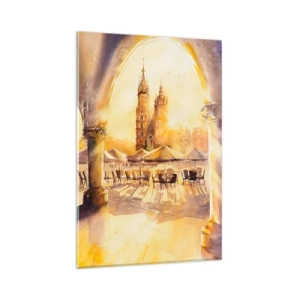 Quadro em vidro - Pôr do sol na praça do mercado de Cracóvia - 80x120 cm