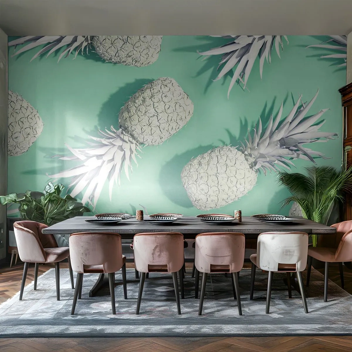 Papel de Parede Premium Sand - Vão muito bem com a hortelã - Abstração, Abacaxi, Pedaço - 200x140 cm