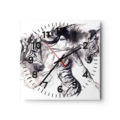 Relógio de parede - Relógio em vidro - Dançando com as zebras - 40x40 cm