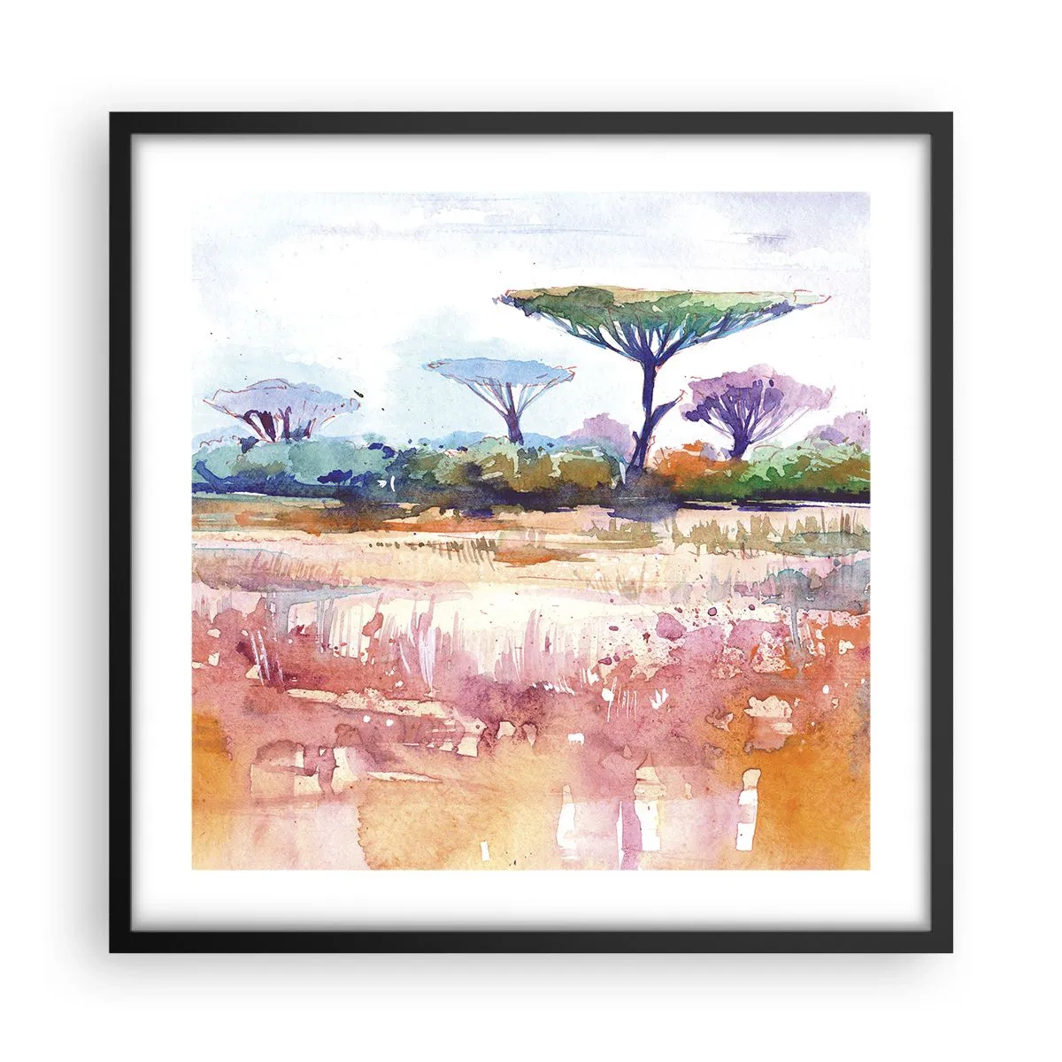 Pôster com moldura preta - Cores da savana - 50x50 cm